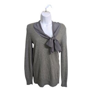 J. Crew Gray Merino Wool Cashmere Blend Top Sweater Chiffon Bow Tie Neck Fall S